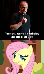 Size: 601x1008 | Tagged: safe, fluttershy, g4, louis ck, text