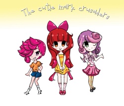 Size: 2920x2514 | Tagged: safe, artist:zombieferrets, apple bloom, scootaloo, sweetie belle, human, g4, chibi, clothes, cutie mark crusaders, dress, humanized, skirt