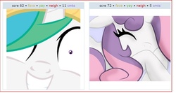 Size: 1086x578 | Tagged: safe, princess celestia, sweetie belle, princess molestia, g4, exploitable meme, implied rape, juxtaposition, juxtaposition win