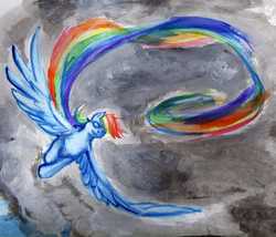 Size: 2697x2304 | Tagged: safe, artist:eclipseowl, rainbow dash, pony, g4, cloud, cloudy, female, goggles, solo, traditional art