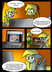 Size: 572x800 | Tagged: safe, artist:neoncabaret, derpy hooves, oc, oc:mel, human, comic:derpy's wish, g4, comic, computer, laptop computer