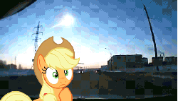 Size: 480x276 | Tagged: safe, applejack, earth pony, pony, g4, animated, applejack's parents, female, irl, meteor, photo, ponies in real life, russia, russian meteor, we are going to hell