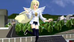 Size: 1600x900 | Tagged: safe, artist:mimothejackal, derpy hooves, human, g4, 3d, female, humanized, mmd, solo, winged humanization