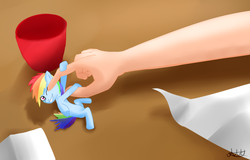 Size: 1200x766 | Tagged: safe, artist:sweetcommando, rainbow dash, human, g4, hand, incorrect leg anatomy, mini, tiny