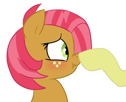 Size: 504x410 | Tagged: safe, artist:jessy, apple bloom, babs seed, earth pony, pony, g4, boop, nose wrinkle, scrunchy face