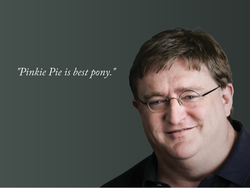 Size: 800x601 | Tagged: safe, barely pony related, gabe newell, implied pinkie pie, text