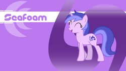 Size: 1024x576 | Tagged: safe, artist:lordvurtax, artist:m99moron, sea swirl, seafoam, pony, g4, abstract background, background pony, eyes closed, female, mare, open mouth, solo, vector, wallpaper