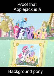 Size: 570x807 | Tagged: safe, edit, screencap, applejack, fluttershy, pinkie pie, rainbow dash, rarity, twilight sparkle, pony, unicorn, g4, abuse, background pony, background pony applejack, fake wings, intro, jackabuse, mane six, mane six opening poses, op is a duck, op is trying to start shit, opening, tape, unicorn twilight, wings, wtf