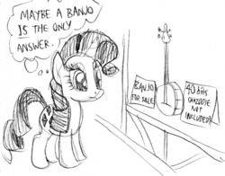 Size: 909x713 | Tagged: safe, artist:kturtle, rarity, pony, g4, banjo, musical instrument, solo