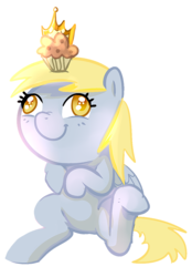 Size: 835x1201 | Tagged: safe, artist:pepooni, derpy hooves, pegasus, pony, g4, crown, female, mare, muffin, simple background, smiling, solo, transparent background