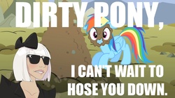 Size: 830x467 | Tagged: artist needed, safe, rainbow dash, g4, heavy metal lover, lady gaga, mud, song reference