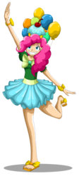 Size: 599x1335 | Tagged: safe, artist:chiibe, pinkie pie, human, g4, balloon, clothes, cupcake, dress, female, humanized, simple background, solo, transparent background