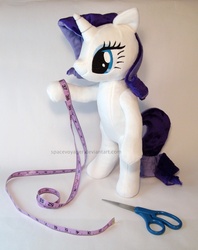 Size: 950x1200 | Tagged: safe, artist:planetplush, rarity, pony, g4, anthro plushie, bipedal, irl, measuring tape, photo, plushie, scissors, solo