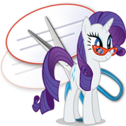 Size: 256x256 | Tagged: safe, artist:shadowhedgiefan91, rarity, pony, unicorn, g4, cute, female, glasses, icon, mare, raribetes, scissors, simple background, smiling, snipping tool icon, solo, speech bubble, transparent background, wat