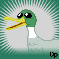 Size: 250x250 | Tagged: safe, duck, meta, op, op is a duck (reaction image), spoilered image joke, text