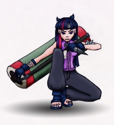 Size: 600x658 | Tagged: safe, artist:jebbo88, twilight sparkle, human, g4, feet, humanized, naruto, ninja, solo