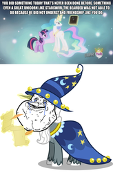 Size: 500x761 | Tagged: safe, princess celestia, star swirl the bearded, twilight sparkle, g4, book, forever alone, space