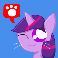 Size: 550x550 | Tagged: safe, artist:pikurosonai00, twilight sparkle, g4, ask, blue background, looking at you, one eye closed, simple background, solo, species swap, tumblr, twilight cat, wink, winking at you