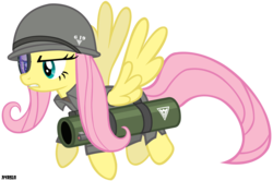 Size: 2500x1664 | Tagged: safe, artist:a4r91n, fluttershy, g4, allied nations, clothes, command and conquer, crossover, helmet, red alert, rocket launcher, simple background, transparent background, uniform, vector
