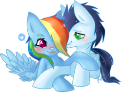 Size: 500x377 | Tagged: safe, artist:chocopepper, rainbow dash, soarin', g4, female, male, ship:soarindash, shipping, simple background, straight, transparent background