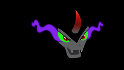 Size: 3840x2160 | Tagged: safe, artist:m99moron, king sombra, pony, umbrum, unicorn, g4, black background, bust, curved horn, horn, male, open mouth, portrait, shadow, simple background, solo, sombra eyes, stallion, vector