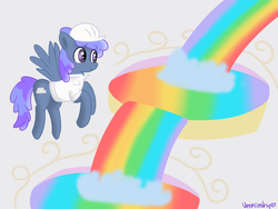 Size: 2000x1500 | Tagged: safe, artist:verminshy, blueberry punch, pegasus, pony, g4, background pony, liquid rainbow, rainbow, solo, weather factory, weather factory uniform