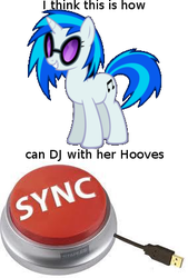 Size: 284x419 | Tagged: safe, dj pon-3, vinyl scratch, g4, hooves, meta, sync, text