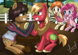 Size: 1931x1366 | Tagged: safe, artist:zorbitas, big macintosh, pinkie pie, earth pony, pony, g4, arm wrestling, bleach (manga), crossover, inoue orihime, male, ponified, stallion, yasutora sado