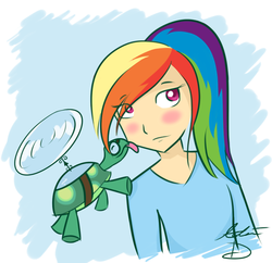 Size: 745x720 | Tagged: safe, artist:foreverincompetent, rainbow dash, tank, g4, duo, humanized
