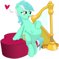 Size: 10800x10800 | Tagged: safe, artist:xniclord789x, lyra heartstrings, pony, unicorn, g4, absurd resolution, belly, big belly, blushing, cute, female, happy, harp, heart, hoof on belly, kicking, lyrabetes, mare, musical instrument, pregnant, simple background, solo, transparent background