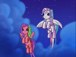Size: 640x480 | Tagged: safe, screencap, coconut grove, star catcher, pegasus, pony, a very minty christmas, g3, flying, night