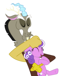 Size: 1289x1587 | Tagged: safe, artist:chipmagnum, discord, screwball, earth pony, pony, g4, daddy discord, eyes closed, hug, noogie, simple background, transparent background, vector
