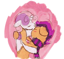 Size: 672x613 | Tagged: safe, artist:zestyoranges, scootaloo, sweetie belle, g4, blushing, clothes, female, kissing, lesbian, scarf, ship:scootabelle, shipping