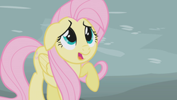 Size: 1280x720 | Tagged: safe, screencap, fluttershy, pegasus, pony, g4, griffon the brush off, female, mare, raised hoof, scared, solo