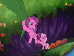 Size: 640x480 | Tagged: safe, screencap, pinkie pie (g3), skywishes, earth pony, pony, friends are never far away, g3, danger, leaf