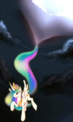 Size: 1024x1707 | Tagged: safe, artist:kyo-mei, princess celestia, pony, g4, female, flying, night, solo