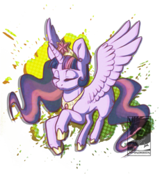 Size: 800x870 | Tagged: safe, artist:chubby-kirin, twilight sparkle, alicorn, pony, g4, element of magic, elements of harmony, eyes closed, female, flying, mare, simple background, solo, transparent background, twilight sparkle (alicorn), wings