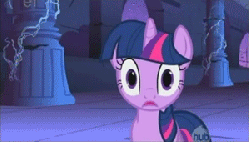 Size: 300x171 | Tagged: safe, screencap, twilight sparkle, pony, friendship is magic, g4, animated, castle of the royal pony sisters, dilated pupils, eye dilation, female, solo, spark, wide eyes, zoom