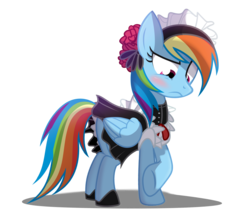 Size: 2185x1905 | Tagged: safe, artist:wicklesmack, rainbow dash, pegasus, pony, g4, blushing, clothes, costume, cute, dashabetes, dressup, female, french maid, frown, maid, mare, rainbow dash always dresses in style, rainbow maid, simple background, solo, transparent background, unsure, vector