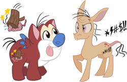 Size: 1557x1000 | Tagged: safe, artist:g-blue16, brain, male, mallet, ponified, ren and stimpy, ren hoek, simple background, stars, stimpson j cat, tongue out