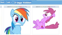 Size: 961x550 | Tagged: safe, screencap, berry punch, berryshine, rainbow dash, derpibooru, g4, exploitable meme, juxtaposition, juxtaposition win