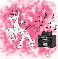 Size: 793x809 | Tagged: safe, artist:madness-with-reason, lovestruck, oc, oc only, pony, boombox, dancing, music, solo