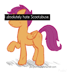 Size: 500x539 | Tagged: safe, scootaloo, g4, pony confession, scootabuse