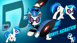 Size: 1280x720 | Tagged: safe, artist:mrflabbergasted, dj pon-3, vinyl scratch, pony, unicorn, g4, cutie mark, female, glowing horn, hooves, horn, levitation, magic, mare, open mouth, record, solo, sunglasses, teeth, telekinesis, vector, wallpaper