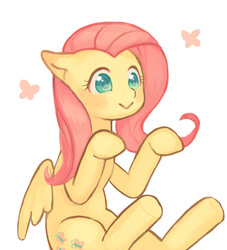 Size: 525x579 | Tagged: dead source, safe, artist:hotomura, fluttershy, pegasus, pony, g4, :>, colored pupils, cute, female, mare, pixiv, shyabetes, solo