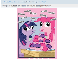 Size: 598x451 | Tagged: safe, artist:jason fifer, pinkie pie, twilight sparkle, turkey, g4