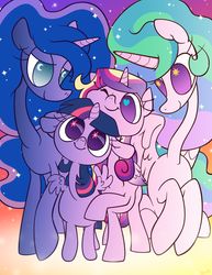 Size: 765x990 | Tagged: safe, artist:askloveletters, princess cadance, princess celestia, princess luna, twilight sparkle, alicorn, pony, g4, alicorn tetrarchy, female, long neck, mare, twilight sparkle (alicorn), wingding eyes