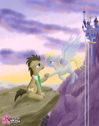 Size: 3571x4566 | Tagged: safe, artist:clouddg, derpy hooves, doctor whooves, time turner, ghost, ghost pony, pegasus, pony, g4, canterlot castle, duo, female, male, mare, ship:doctorderpy, shipping, spirit, straight