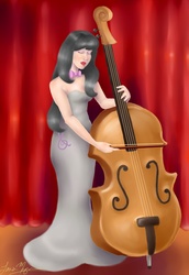 Size: 2400x3492 | Tagged: safe, artist:laramagyar, octavia melody, human, g4, cello, clothes, dress, eyes closed, female, humanized, musical instrument, solo