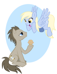 Size: 1607x2094 | Tagged: safe, artist:moostargazer, derpy hooves, doctor whooves, time turner, pegasus, pony, g4, female, male, mare, muffin, ship:doctorderpy, shipping, simple background, straight, transparent background